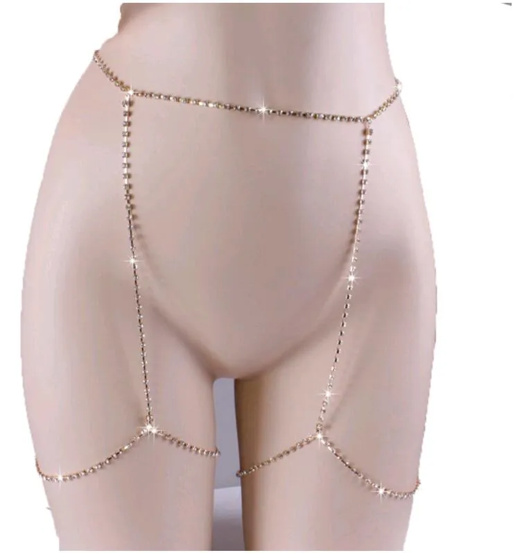 Sexy Body Chain Full Shiny Rhinestones CZ diamonds Beauty Charming Leg Jewelry Silver Gold Women Belly Chains