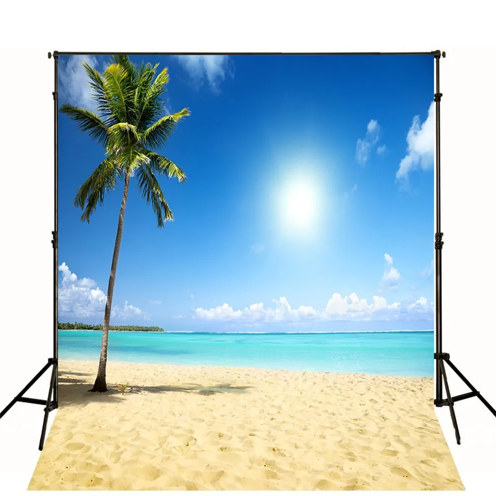 10x10ft Tropical Beach Themed Backdrop Vinyl Blue Sky White Clouds Nature Scenery Summer Holiday Wedding Photography Studio Backgrounds