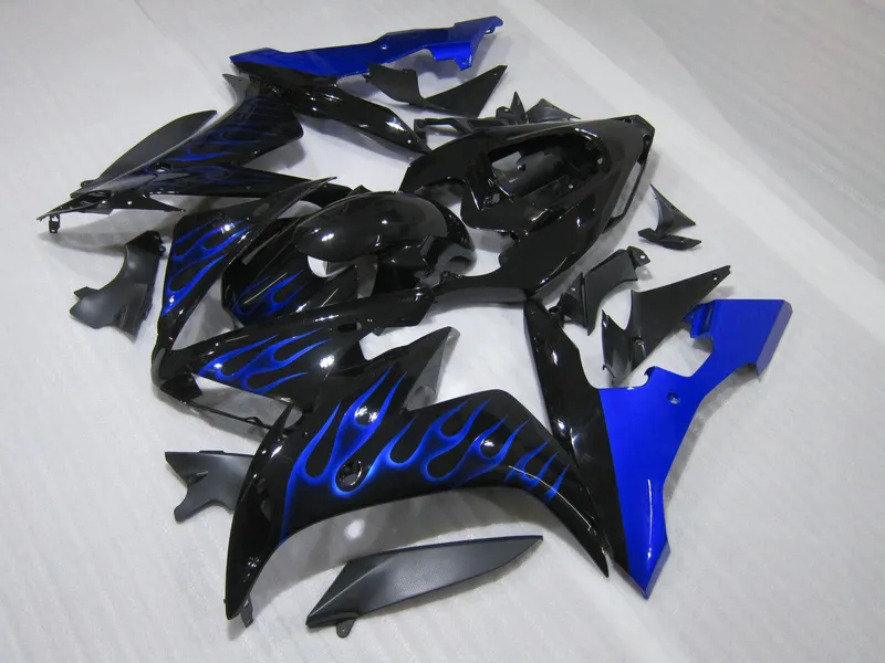 Injektionsgjuten topp som säljs kit för Yamaha YZFR1 2004 2005 2006 Blue Flames Black Fairings YZF R1 04-06 OT22