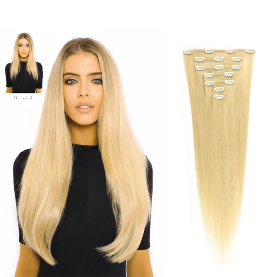 Pure Remy Virgin Brazilian Hair Clip In Extensions 220G Full Head Clip