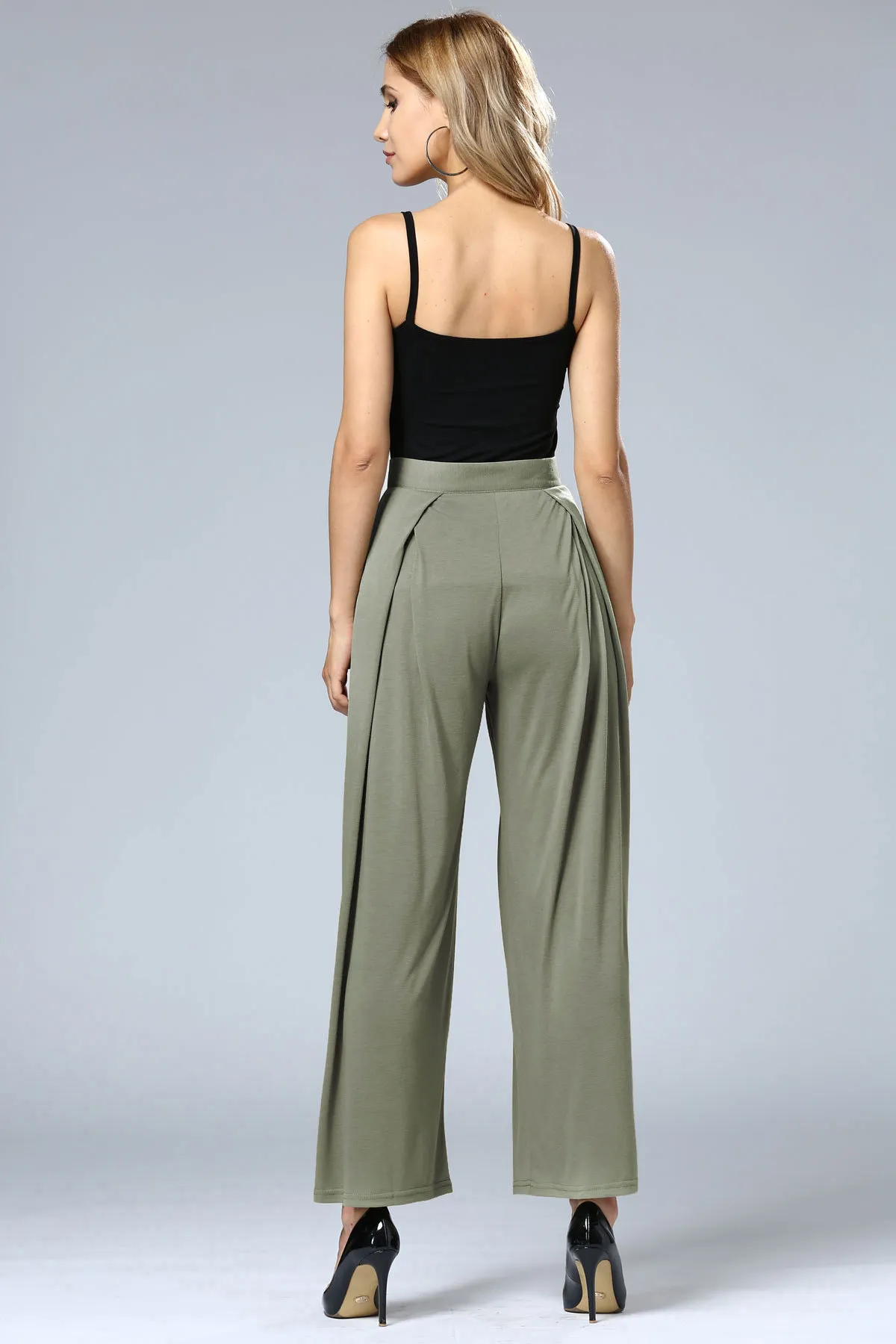 Pantalon à cordon de serrage pour femme, taille haute, ample, Style doux, couleur unie, noir, jambes larges, nouvelle mode