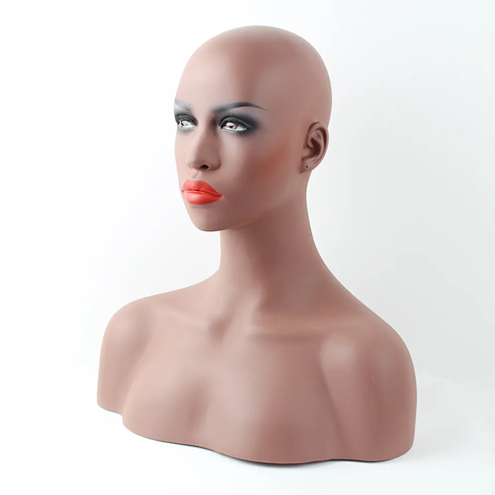 Realistische weibliche schwarze afroamerikanische Schaufensterpuppe aus Glasfaser, Kunstkopfbüste für Spitzenperücke und Schmuckdisplay EMS 211q3832549