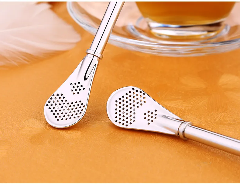 304 Stainless Steel Straw Metal Mixing Filtering Drinking Straw with spoon filter for coffee and tea wedding favors paparty favors