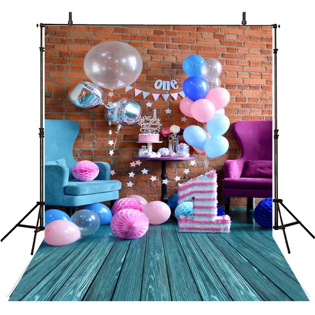 1st Birthday Party Photography Backdrop, Indoor Brick Wall Printed