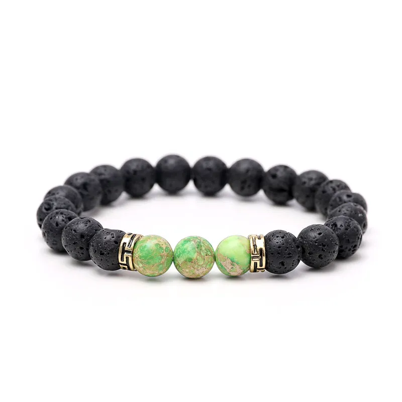 8mm Lava Rock Grânulos Charme Pulseiras Frisadas Para Homens Mulheres Natural Stone Strands Pulseira Jóias Moda Acessórios