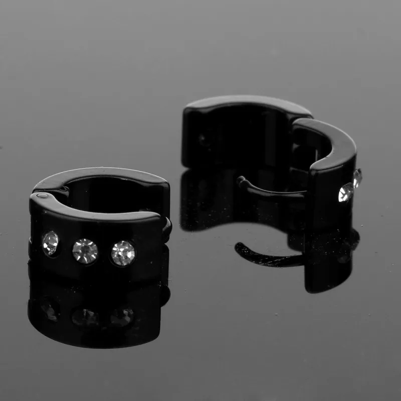 Classic Rock Stainless Steel Crystal Silver Gold Plated Earrings Stud Jewelry For Men Women Unisex Decor