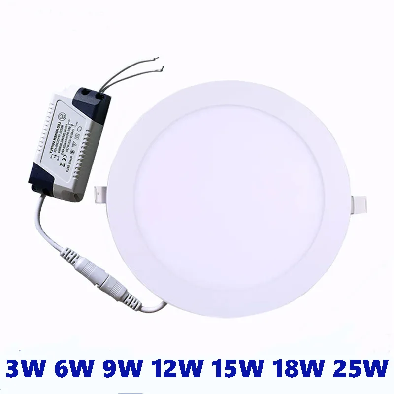 Panel LED ultrafino Downlight 3W 6W 9W 12W 15W 18W 25W Lámpara empotrada de techo LED redonda AC85-265V