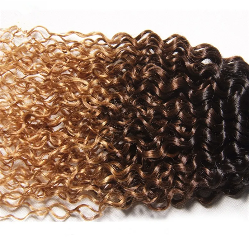 Peruwiańskie ombre ludzkie włosy 3bundles Kinky Curly 1B427 ciemny korzeń brązowy miód blondyn