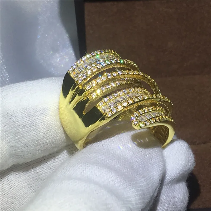 Luxury Big ring Filled Gold Filled Fedi nuziali le donne T forma 5A zircone cristallo 925 argento Bijoux regalo