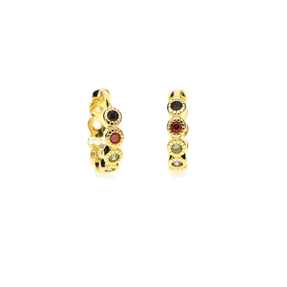 Schlichter 10-mm-Mini-Creolen-Ohrring mit mehrfarbigem Zirkonia, 18 Karat Gelbgold vergoldet, für Damen und Mädchen