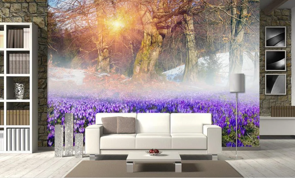 custom luxury 3d wall mural wallpaper for living room Trees in the possession of red flowers landscape wall paper