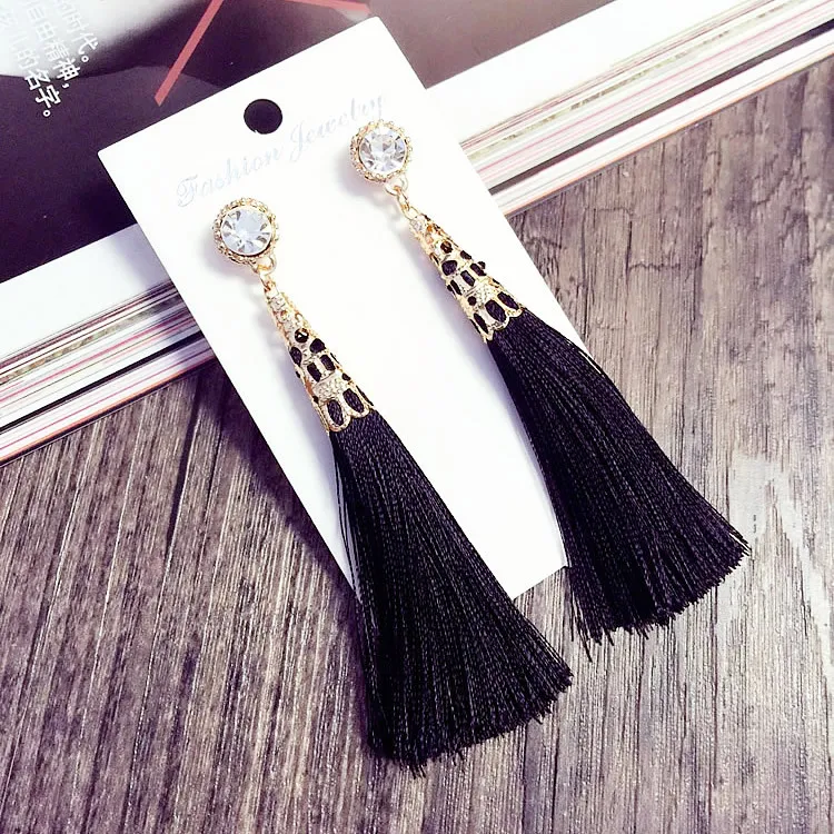 Uzun Püskül Küpe Elmas taklidi Bırak Bildirimi Fringe Küpe Kadınlar Lüks için Bırak Küpe Avrupa Rhinestone Püskül Dangle Gözyaşı Konu