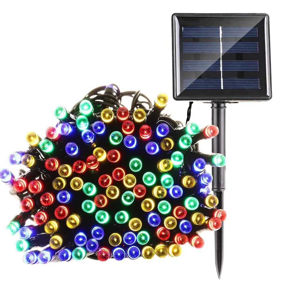100 LED 200 LED Luces de Navidad solares 72 pies 8 modos Energía solar de cadena Hada Luz de jardín decorativo Luces de cadena Fiesta Árbol Lámpara 12M 22M