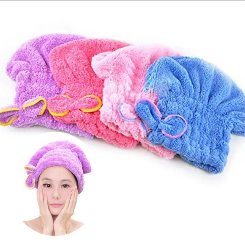 Vente en gros- Womens Girls Lady's Magic Quick Dry Bath Séchage des cheveux Serviette Head Wrap Hat Maquillage cosmétiques Cap Bathing Tool EJ877822