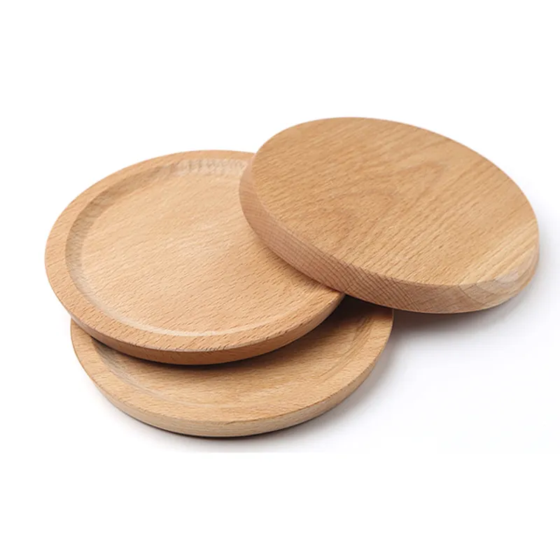 Durchmesser 14 cm Mini-Kuchen-Snack-Obst-Tablett, runder Holzteller, kleine Serviertabletts, Tassenuntersetzer, Geschirr, Holzutensilien
