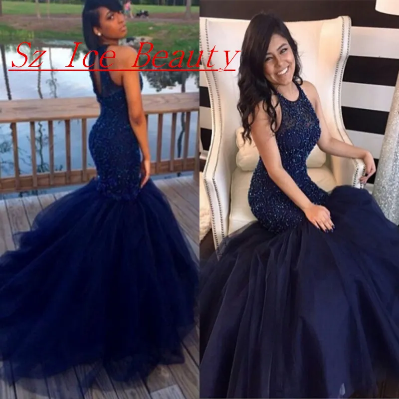 Hot Sale Royal Blue Black African Prom Klänning med Puffy Mermaid Kjol Girls Formell Pagant Evening Party Gown Custom Gjorda Plus Storlek