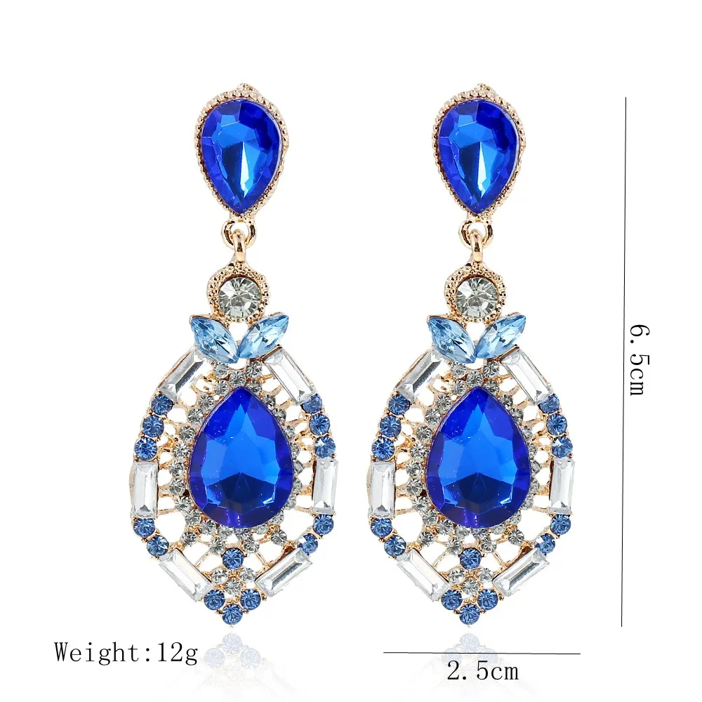 Bröllopstillbehör Mod Rhinestone smycken diamant brudörhängen i lager gröna blå bröllop smyckesuppsättningar örhänge223l