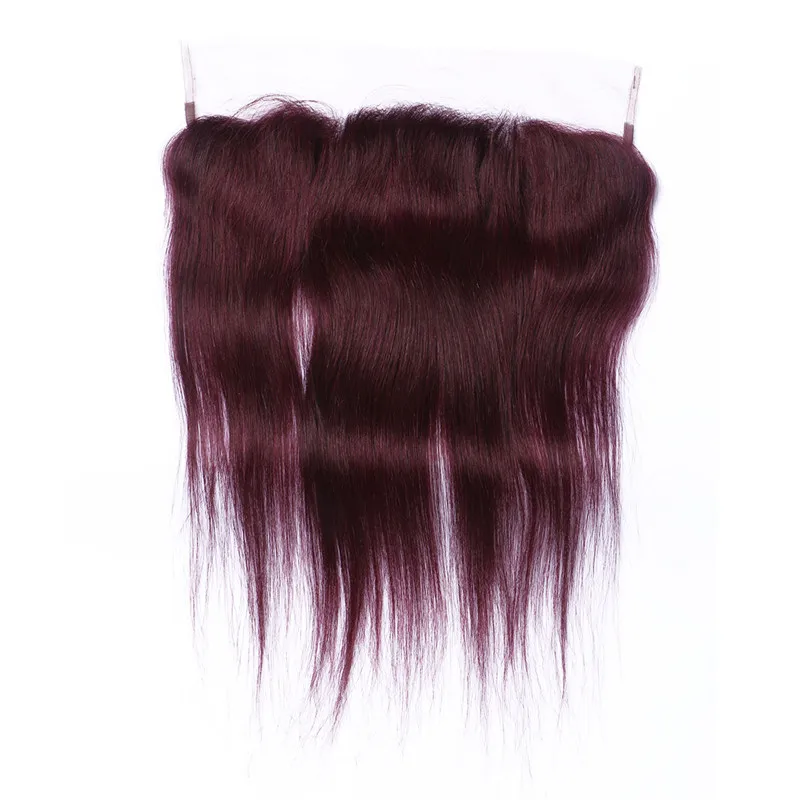 Proste 99J Wine Red Brazylian Human Hair Weves z koronkowymi czołowymi Burgundowe 3bundles z 13x4 Pełny koronkowy czołowy Closur5542703