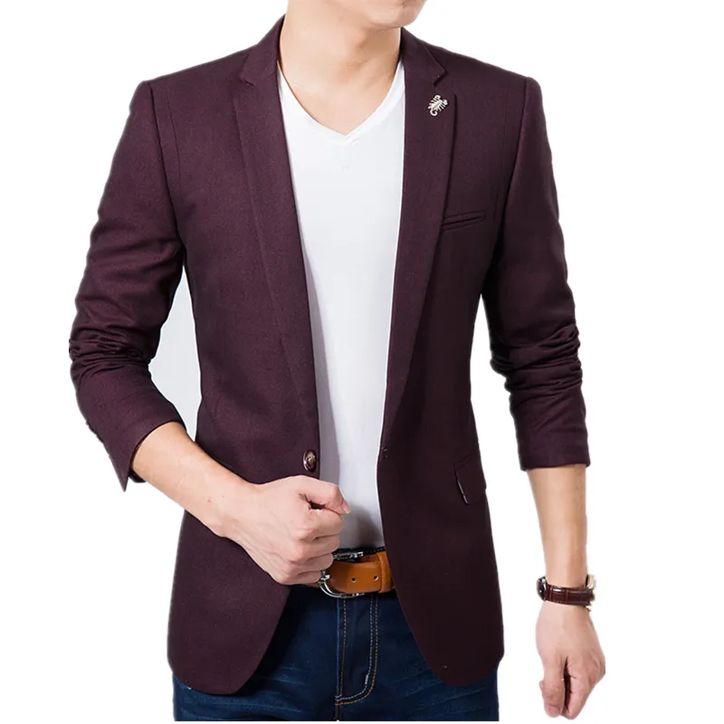 Wyprzedaż - gorący !! Stylowa męska Blazer Suit 2016 Męskie Dorywczo Slim Fit Blazer Jacket Garnitury Dla Mężczyzn Wine Red Plus Size M-6XL