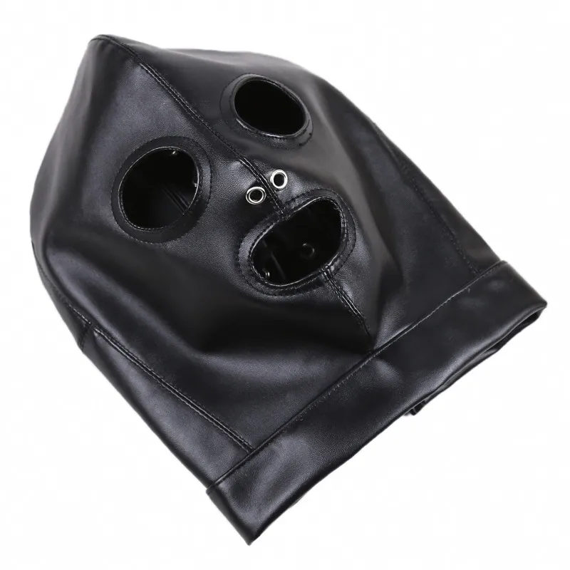 Soft PU Leather Mask Hood escravo escravo em jogos para adultos para casais Fetish Sex Flerting Toys for Women and MEM1333522