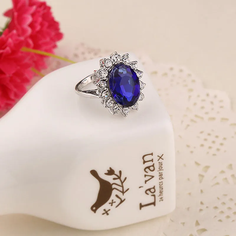 Hurtownie Luksusowy Brytyjski Kate Princess Diana William Engagement Wedding Blue Sapphire Ring Set Pure Solid Darmowa wysyłka