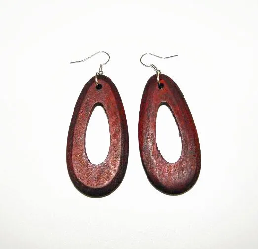 Vintage Drop Hoop Wood Earring Eenvoudig snijwerk DIY Fashion Huggie Oorbellen handgemaakte Dames Gloednieuwe aankomst kerstcadeaus Korting 30 stks/partij