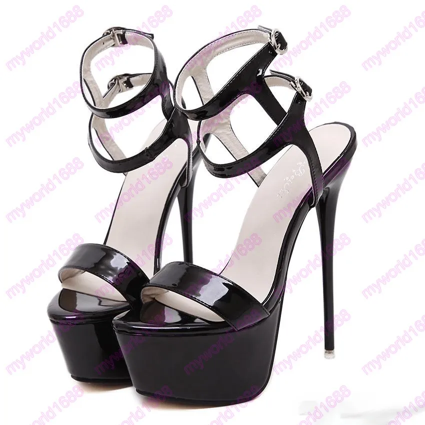 Chic Ankel Stracy Pumps Platform Ultra High Heels 16cm Vit Svart Röd Sexig Kvinnor Club Party Skor Storlek 34 till 40