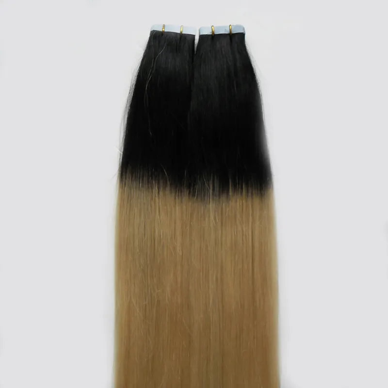 Ombre fita em extensões de cabelo 100g em linha reta # 1b / 613 fita em extensões de cabelo humano ombre extensão de cabelo humano loiro