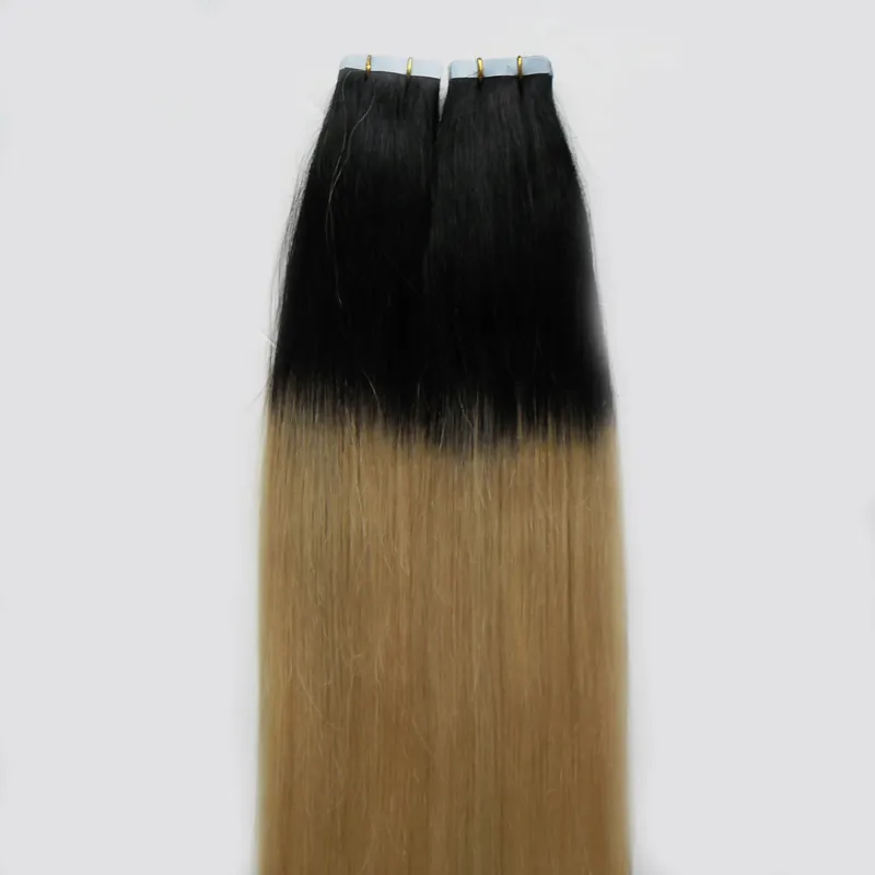 Ombre Tape in Hair Extensions 100G 40 stks Rechte # 1B / 613 Tape in Menselijk Hair Extensions Ombre Menselijk Haarverlenging Blond