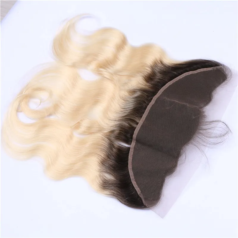 TWEE TONE 1B / 613 Blonde Ombre Menselijk Haar Kant Frontale Sluiting 13x4 met Baby Haar Body Wave Dark Root Blonde Full Lace Frontals