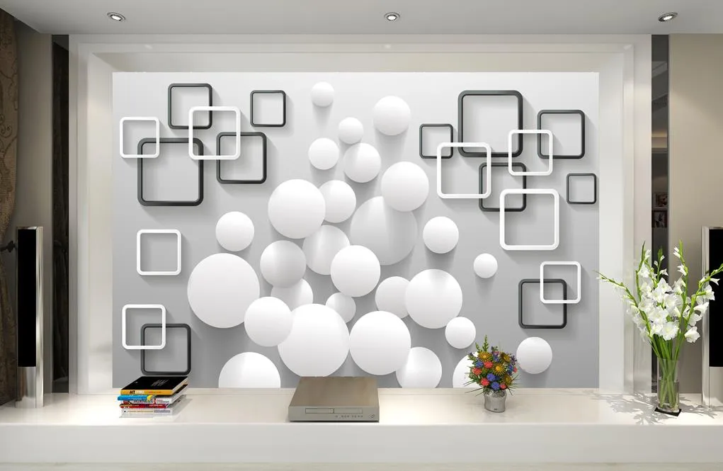커스텀 크기의 현대 미니멀리스트 볼 박스 배경 벽 벽화 3D 벽지 3D 벽지 TV 배경을위한 3D 벽지