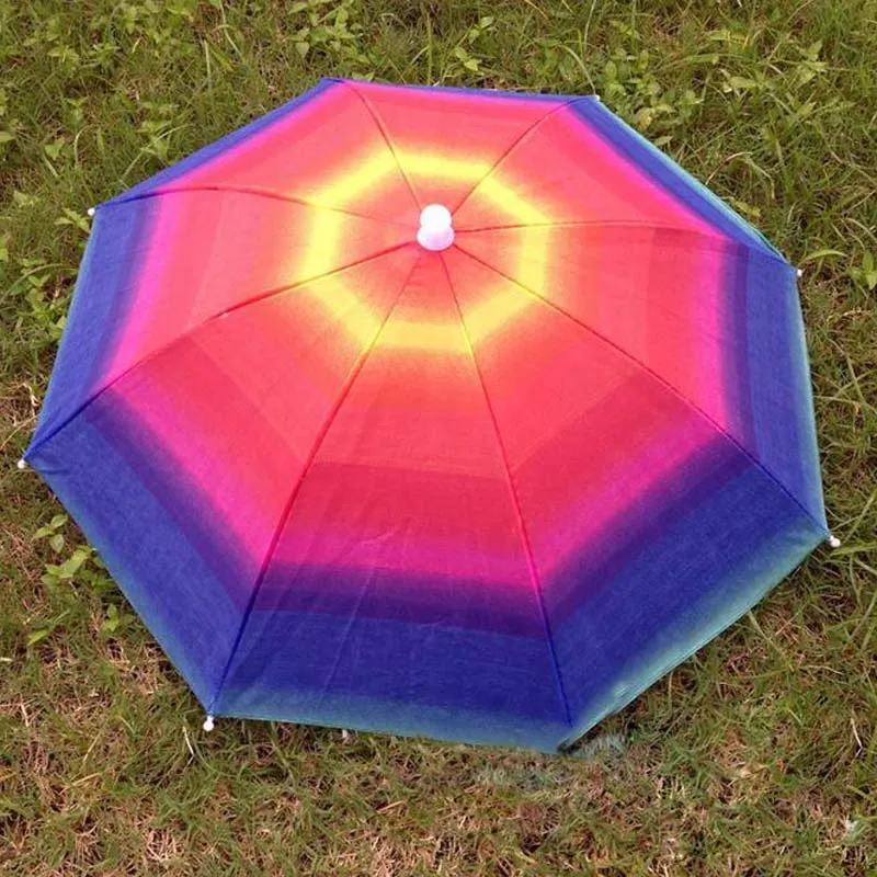 2017 nouveaux parapluies arc-en-ciel parapluie chapeau parapluies portables chapeau pliant sangle élastique pêche parapluie casquette livraison gratuite