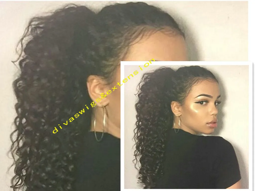 Kinky Curly Cabelo Humano Rabo de Cavalo rabo de cavalo Virgem 10A Com Cordão Rabo de Cavalo 1b Cabelo Humano Para As Mulheres Negras 1 pedaço de extensão do cabelo