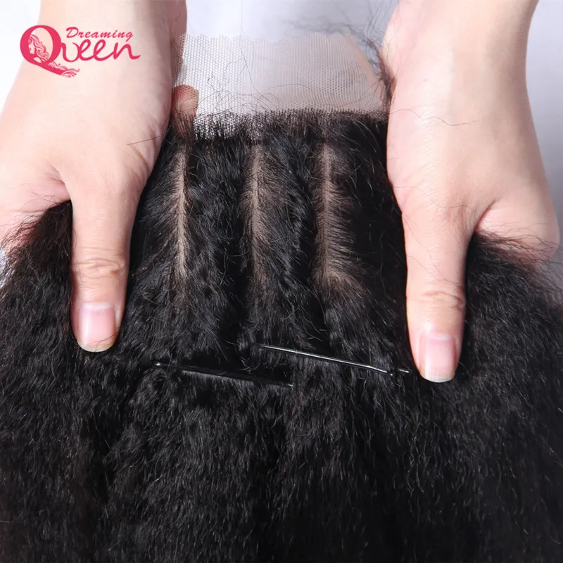 Brazilian Kinky Straight Silk Base Lace Closure Virgin Human Hair Hidden Knot Natural Hairline Middle Three Part Lace Closure289N