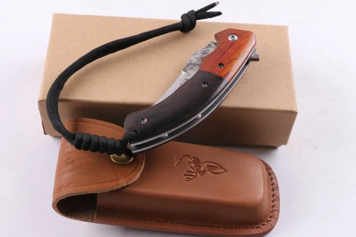 Nieuwe Collectie VG10 Damascus Flipper Vouwmes 58HRC Ebony Handvat EDC Pocket Mes Gift Messen Xmas Gift Lederen Schede