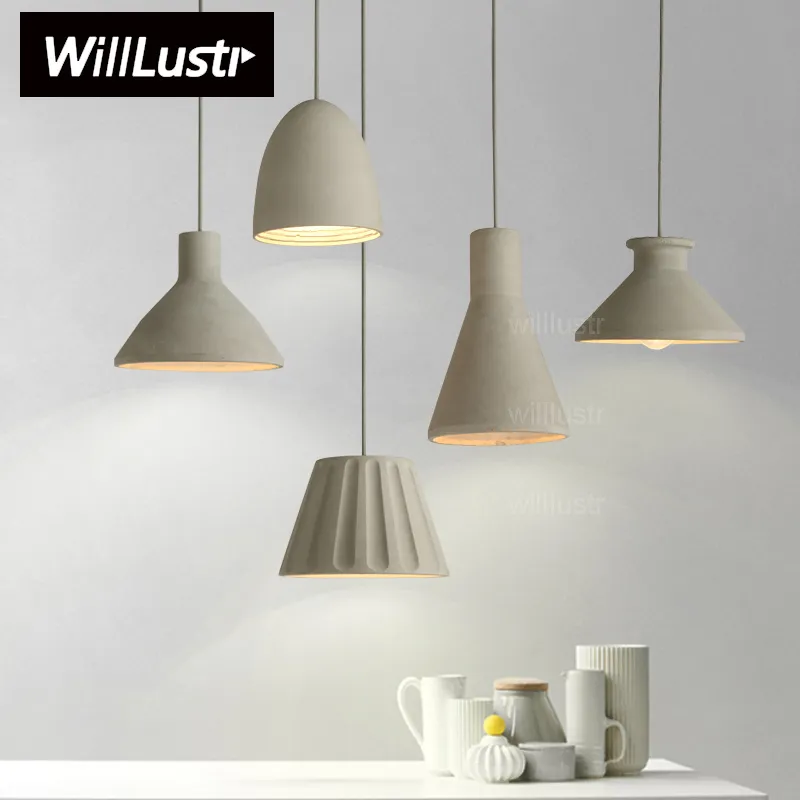 Willlustr Cement Hängsmycke Lampa Betong Hängande Ljus Modern Suspension Belysning Dinning Room Kitchen Island Hotel Restaurang Bar