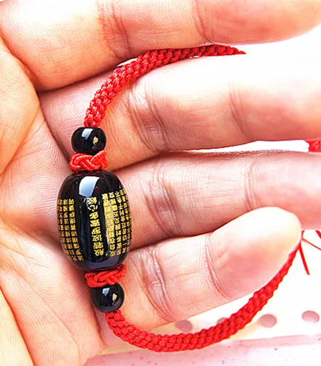 Bracelet en pur tissage manuel sculpté noir - agate rouge jacquier coeur sutra.