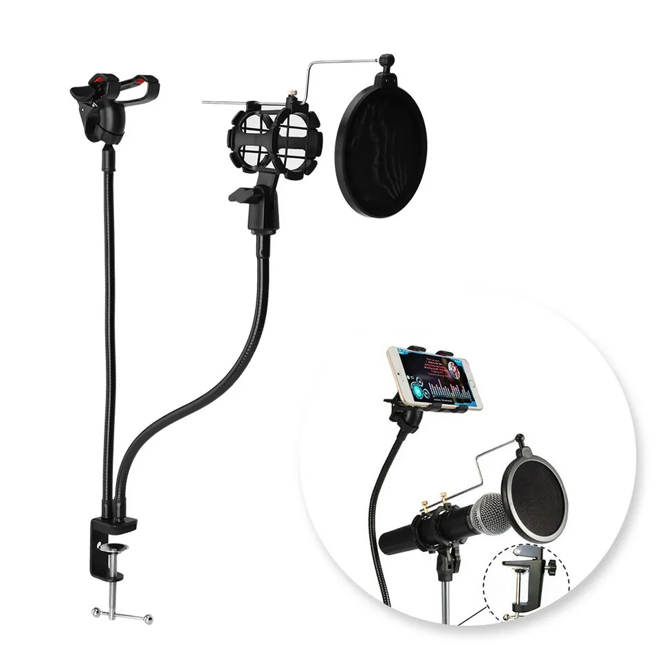 Support de téléphone pour support de microphone professionnel avec clip pour karaoké MV Android IOS téléphone portable universel