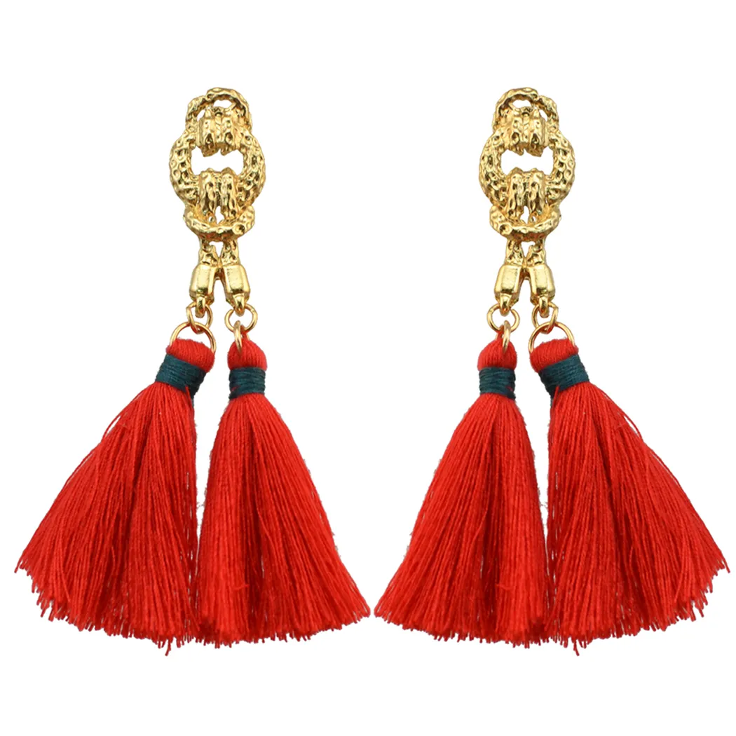 idealway 6 Colors Bohemian Fashion Gold Plated Thread Tassel Chain Dangle Long Earrings For Women Jewelry