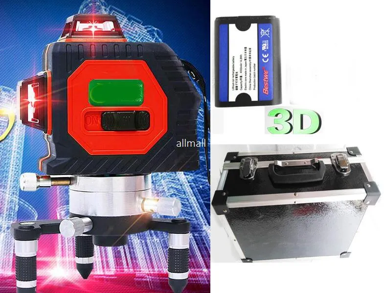 Freeshipping 12 Line laser level self leveling 360 Vertical And Horizontal leveling cross laser tools measuring tool 3D Laser Level Red Beam