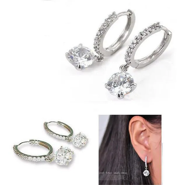 18K Altın Gümüş Kaplama Küpe Küpe Küpe Rhinestone Elmas Zirkon Küpe Gelin Mücevher Dangly Circle Hoop Ear2500384