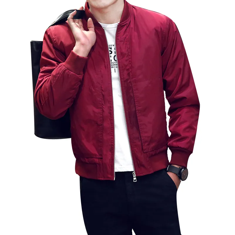 Partihandel-2016 New Spring Autumn Mäns Casual Slim Bomber Jacket Man Fashion Stand Collar Kort Jackor och Coats Manteau Homme Storlek XXXXL