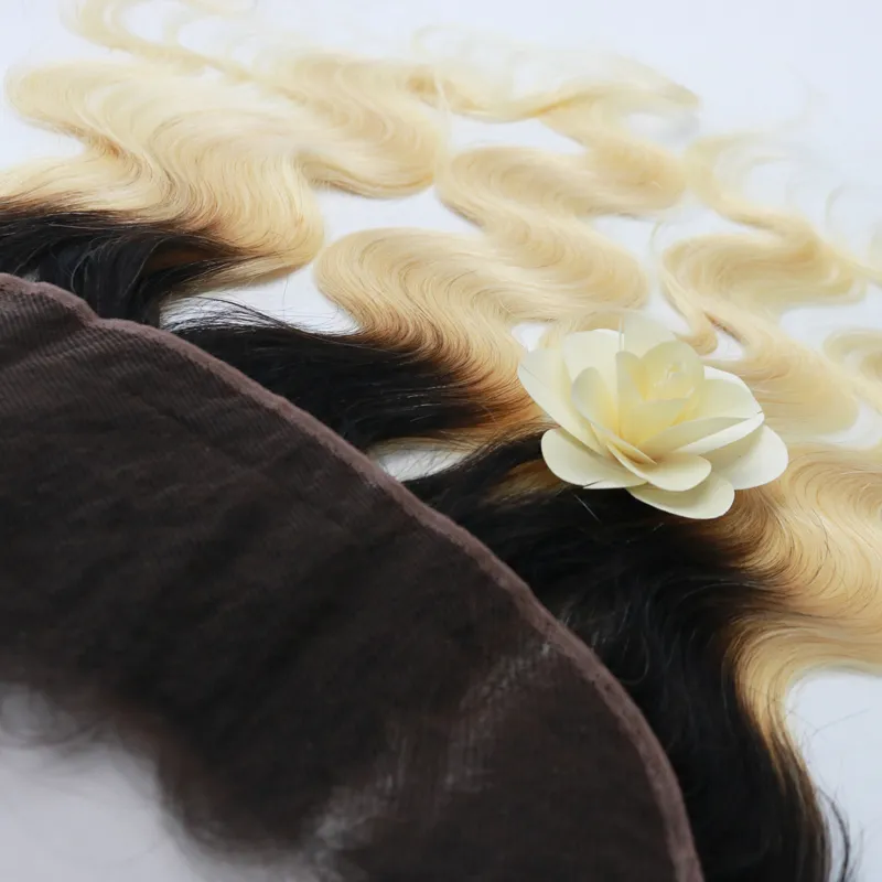 Evermagic Brazilian Remy Human Hair Ombre 1B 613 Blondynka 13 4 Koronkowe przednie zamknięcie ucha do ucha fala szwajcarskie koronkowe włosy 299x