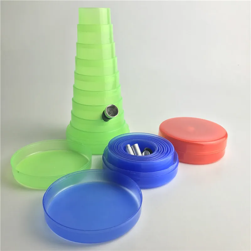 Plastic Bong Waterpijpen met 1.3 tot 8 Inch Opvouwbare Tracking Bongs Groen Rood Blauw Doorzichtige Plastic Olie Rigs Demonteer Metalen Pijpen