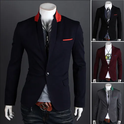 Vente en gros - Vente chaude 2014 Nouveau Design Hommes Marque Blazer Veste Manteaux, Casual Slim Fit Blazers Élégants Pour Hommes, Taille Plus M ~ XXL, Quatre Couleurs