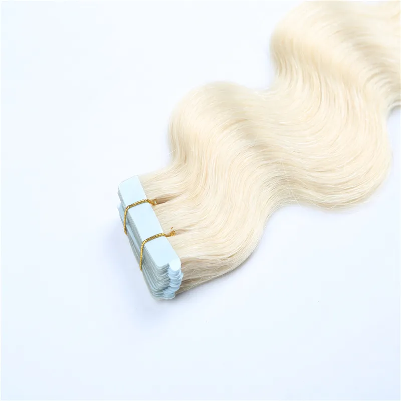 Bande de vague de corps dans les extensions de cheveux humains 1624 pouces vierge brésilienne 20 pièces trame de peau en polyuréthane 3070g Multi Colors6767522