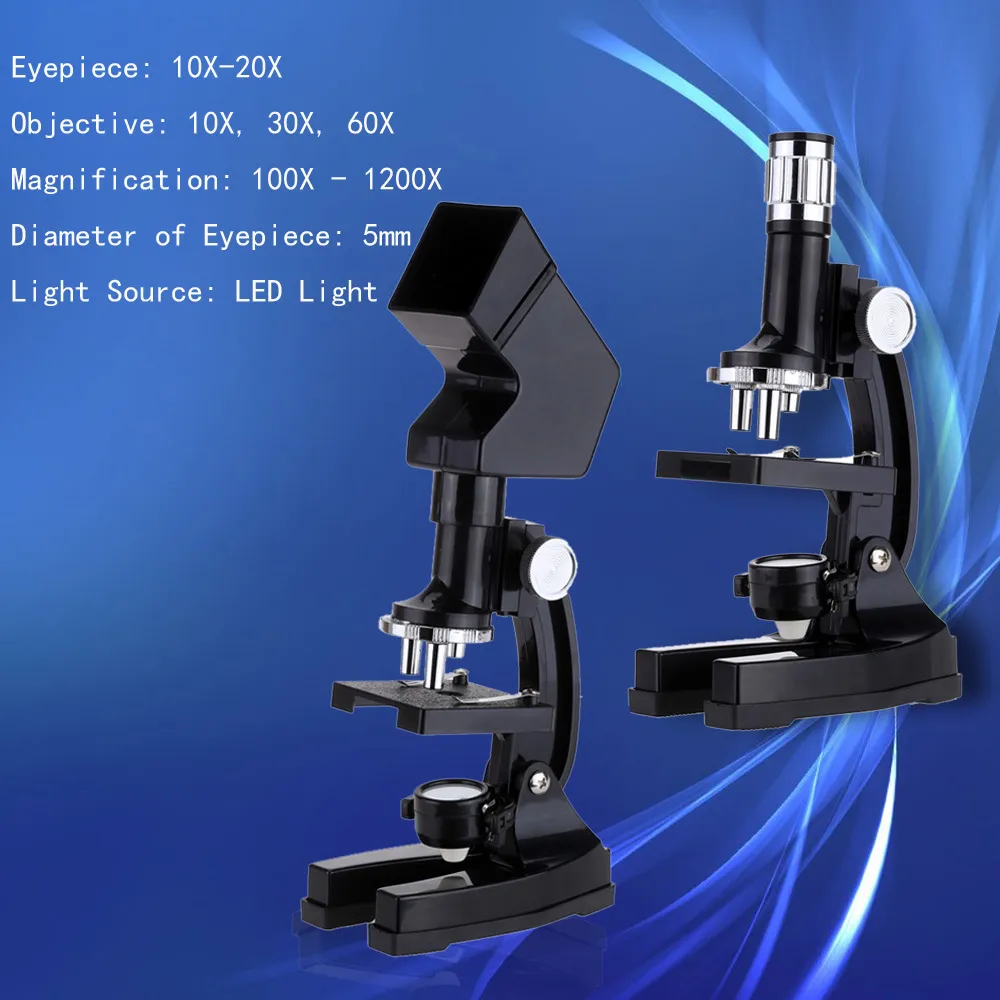 Freeshipping Kit microscopio educativo 1200X con proiettore LED Zoom 10-20X Oculare Studenti Scienza e istruzione Strumento biologico