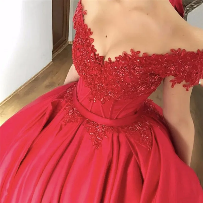 New Arrival Fashion Off the Shoulders Red Prom Dress Cheap Ball Gown Long Formal Evening Party Gown Custom Made Plus Size