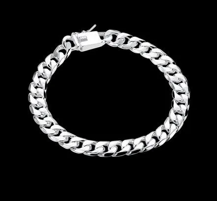 2017 best-seller placage 925 argent hommes Sideways bracelet bijoux en argent 20 CM * 8 MM livraison gratuite
