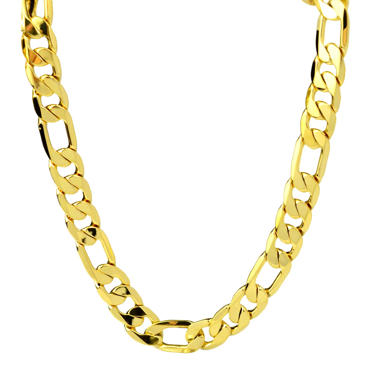 Solid 12MM Figaro Link Chain 24K oro giallo Filled Mens Womens collana 24 